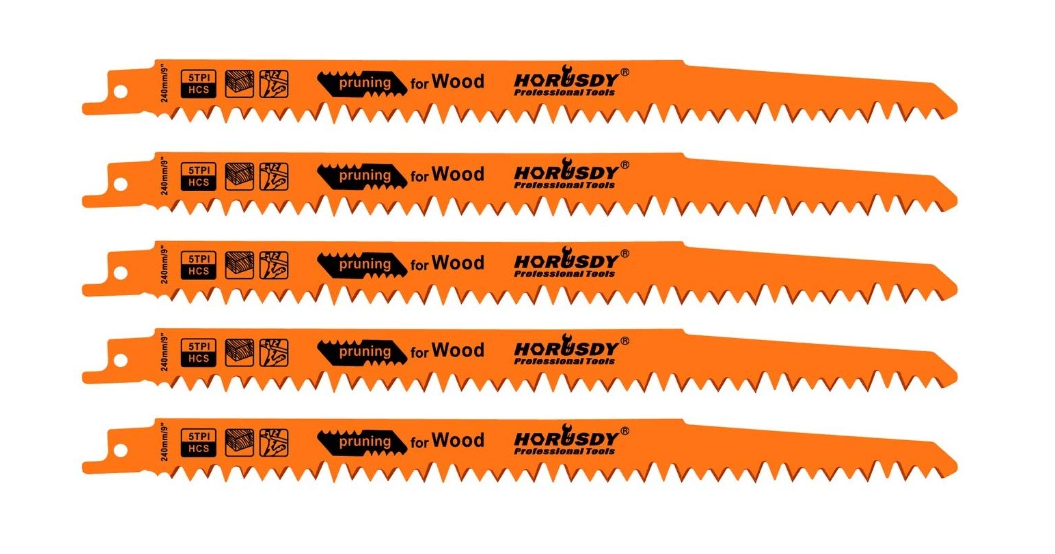 HORUSDY 9-Inch Wood Pruning Reciprocating Saw Blades, 5 Pack, 5TPI Saw Blades 