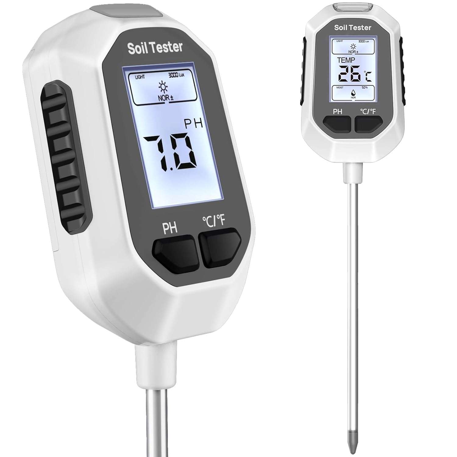 4-in-1 Soil Moisture Meter Digital Plant Temperature/Soil Moisture/PH Meter/Sunlight Intensity Backlight LCD Display Soil Test Meter for Gardening, Farming and Outdoor Plants 