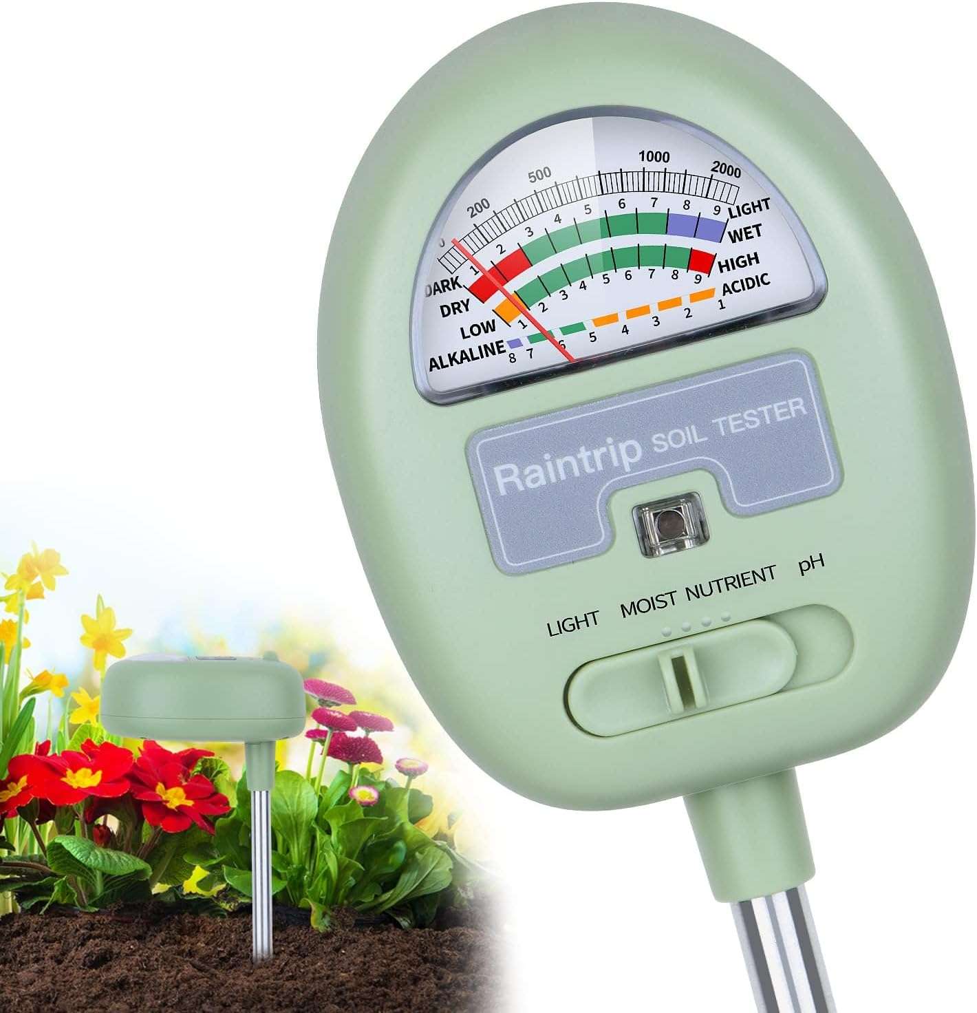 Soil Moisture Meter, 4-in-1 Moisture Meter for Plants, Tester for Moist, Light,Nutrients, pH, Soil Test Kit, Great for Garden, Lawn, Farm, Indoor & Outdoor Use, No Battery Required 