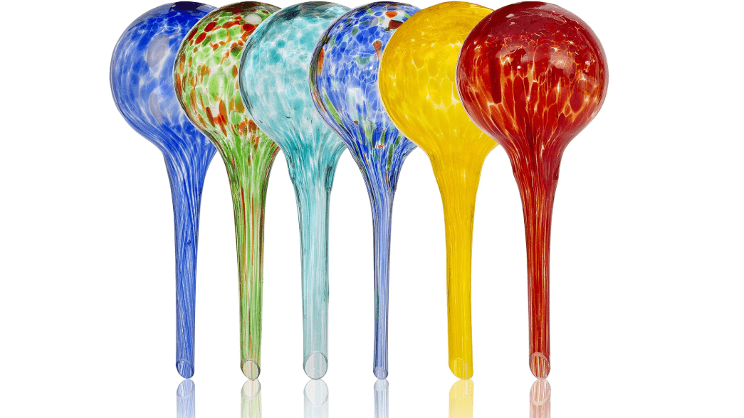 Besti Large Self Watering Globes for Plants (6-Pack) Waters Greenery Up to 2 Weeks Hands Free | Durable, Multicolored Glass Craftsmanship | Indoor and Outdoor Use - Measures 12” x 3.5” 