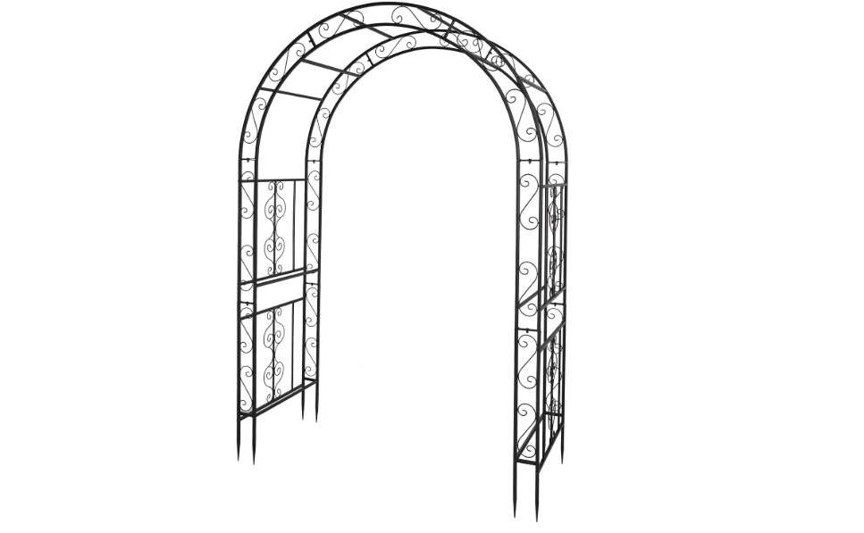  Outvita 7FT Garden Arch Arbor, Heavy Duty Metal Arbour Archway, Decorative Frame Stand Trellis with 7 Inch Ground Stakes for Wedding Ceremony Party Plant