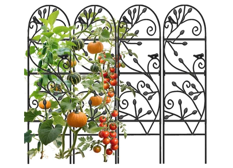  Amagabeli 4 Pack Garden Trellis for Climbing Plants Outdoor 46" x 15" Rose Wrought Iron Trellis for Vine Vegetable Flower Ivy Cucumber Decorative
