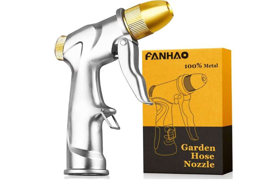  FANHAO Upgraded Garden Hose Nozzle Sprayer, 100% Heavy Duty Metal Handheld Water Nozzle High Pressure in 4 Spraying Modes for Watering Plants and Lawn, Car