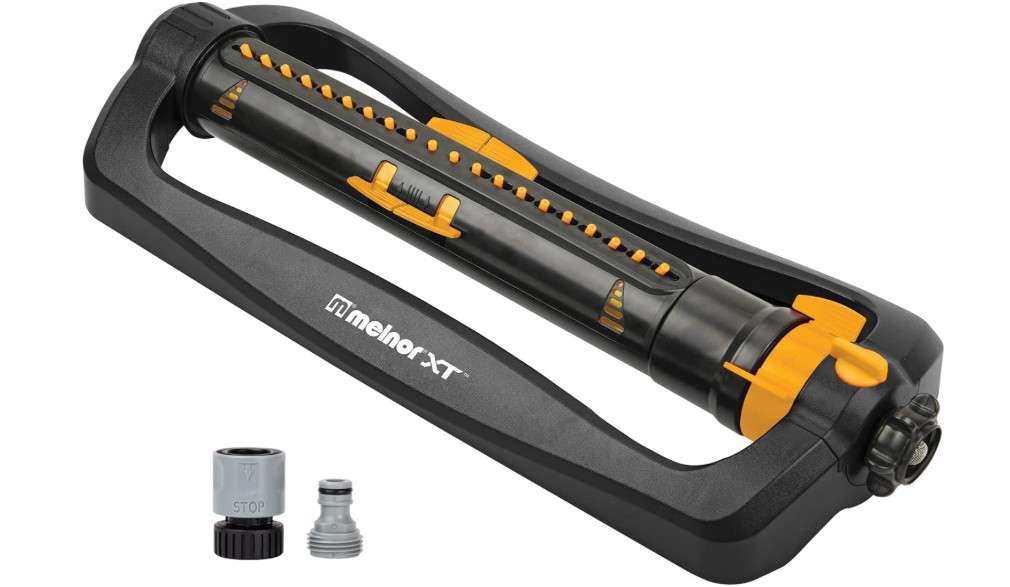Melnor 65167AMZ XT Turbo Oscillating Sprinkler, 4,500 sq. ft., Quick Connect Bundle, 3-Way Adjustable, Black, Yellow