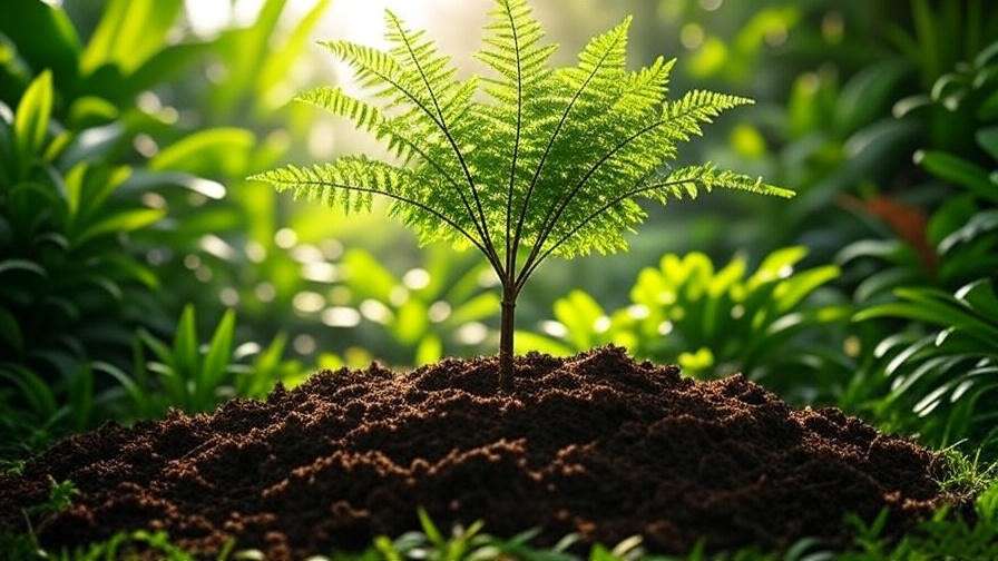  "Close-up of a Japanese fern tree being planted with organic compost in well-draining soil." 