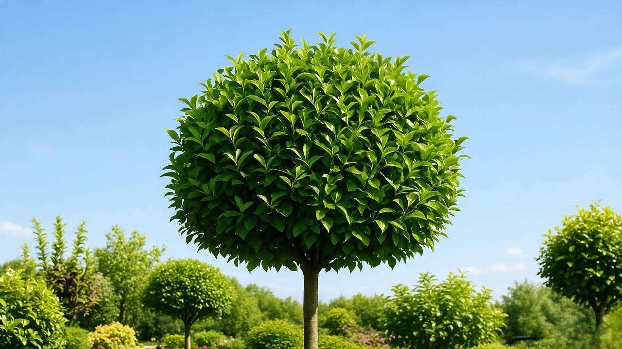  "Bush lime tree with properly pruned branches in a bright garden setting." 