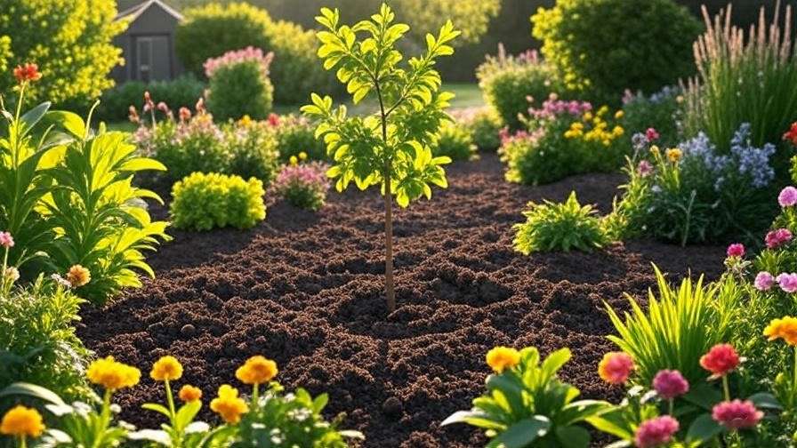 "Sunny garden with baby tree in well-drained soil, ideal planting location" 