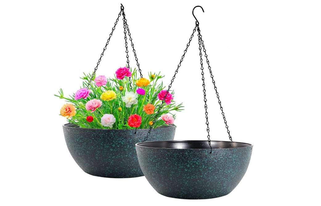  WOUSIWER 13 inch 2 Pack Large Hanging Planters for Indoor Outdoor Plants with Drainage Holes and Chain, Round Hanging Flower Pots for Garden Home Porch