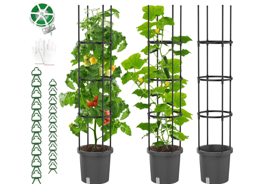 
PLANTOP 2 Pack Tomato Planter with Trellis for Climbing Plants Outdoor, Self Watering Raised Garden Bed Planter Box, Tomato Cage Garden