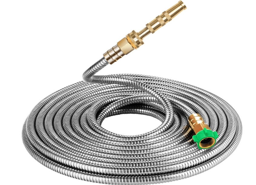  BEAULIFE 304 Stainless Steel Metal Garden Hose 50 Feet with Brass Garden Hose Nozzle Flexible, Portable & Lightweight Kink Free Garden Water Outdoor Hose