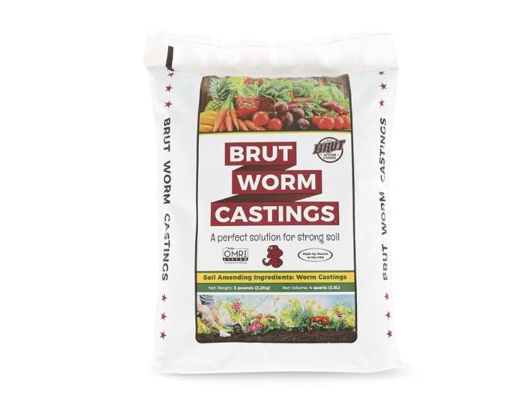  Brut Organic Worm Castings – 5 LB – Natural Nutrients, Fertility Builder, Plant Food for Potting Soil, Garden Soil, Indoor and Outdoor