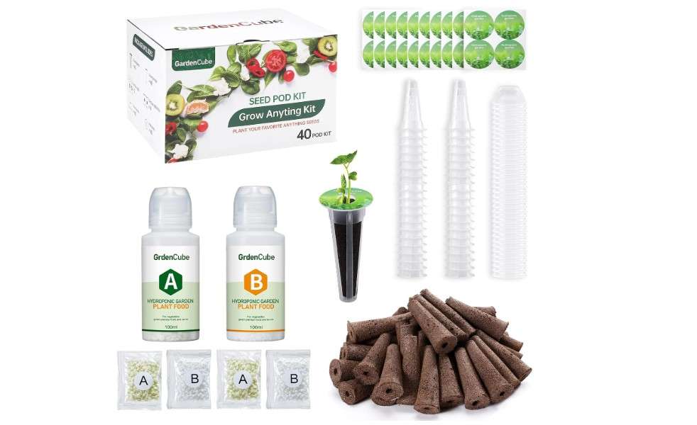 GARDENCUBE 166pcs Hydroponic Pods Kit: Compatible with Aerogarden Grow Anything Herb Kits - Includes Grow Sponges Grow Baskets Grow Domes Labels A&B... 