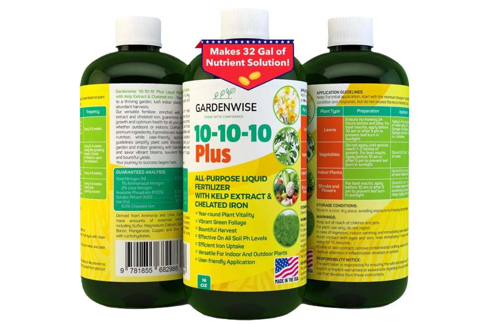  10-10-10 All Purpose Plant Food - Liquid Fertilizer with Seaweed Kelp & Iron - Indoor & Outdoor Plant Food, Vegetables, Flowers, Lawn & Garden