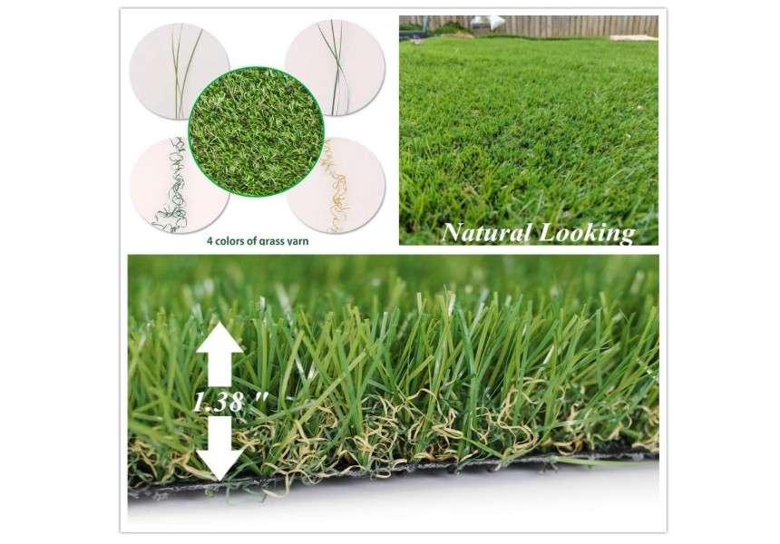  Petgrow Deluxe Realistic Artificial Grass Turf 3.3FTX5FT, 70 oz Face Weight /Drainage Holes / Rubber Backing, Indoor Outdoor Pet Faux Synthetic Grass Astro