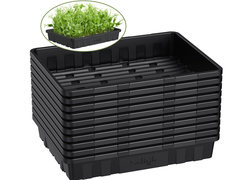 
SOLIGT Extra Thick Heavy Duty 10 Pack Seed Starting Trays - Microgreens Growing Trays Seedling Plant Germination Starter Tray Transplant 