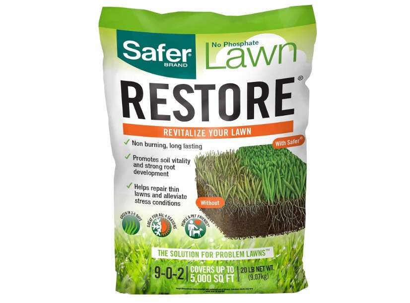 
Safer Brand 9335SR Lawn Restore Natural Lawn Fertilizer - Non-Burning Fertilizer - 9-0-2 NPK - Covers up to 5,000 Sq Ft