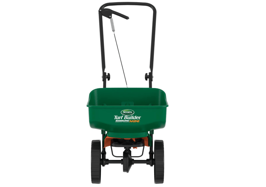 
Scotts Turf Builder EdgeGuard Mini Broadcast Spreader for Seed, Weed and Feed, Fertilizer, Salt, Ice Melt, Push Spreader Holds up to 5,000 sq.ft. Product
