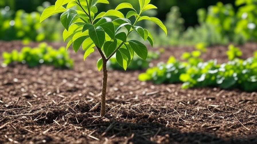  "Healthy cum tree with mulched soil base in a sunny garden for planting guide." 