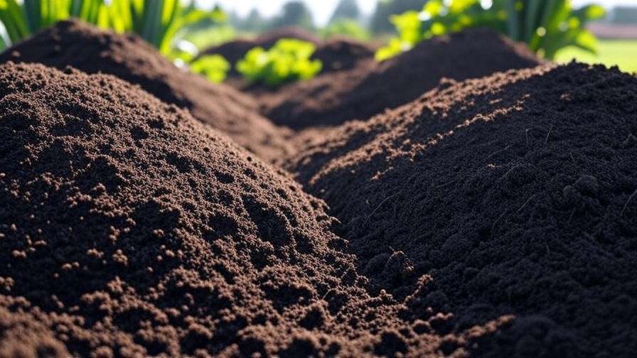 "Prepared garden soil mounds with compost in a sunny outdoor setting" 