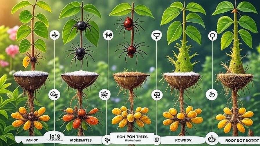 Infographic table of common pom pom tree pests and organic prevention methods. 