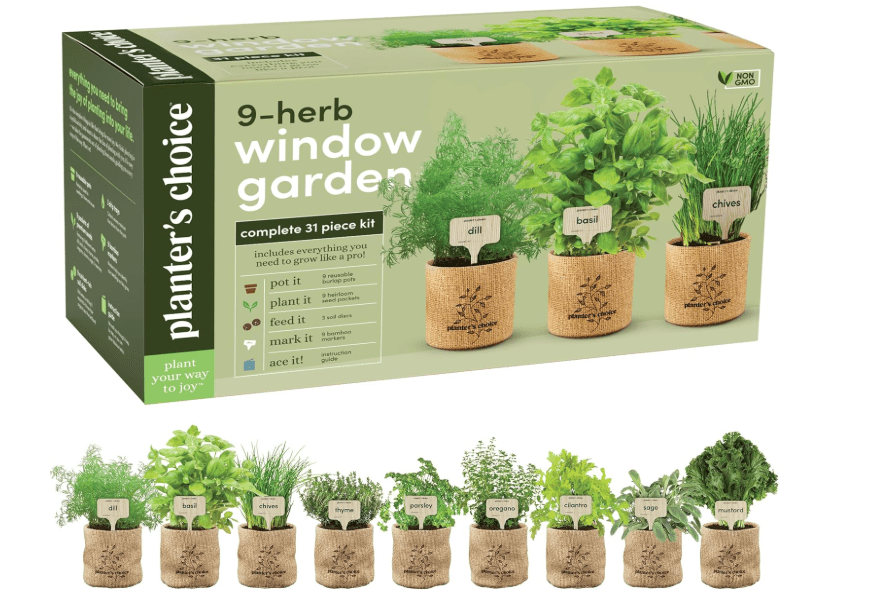 
Planters' Choice 9 Herb Indoor Window Garden Kit - House Plants Seeds - Best Unique Gift Ideas for Women, Mom, Friend, Her, Birthday, Housewarming
