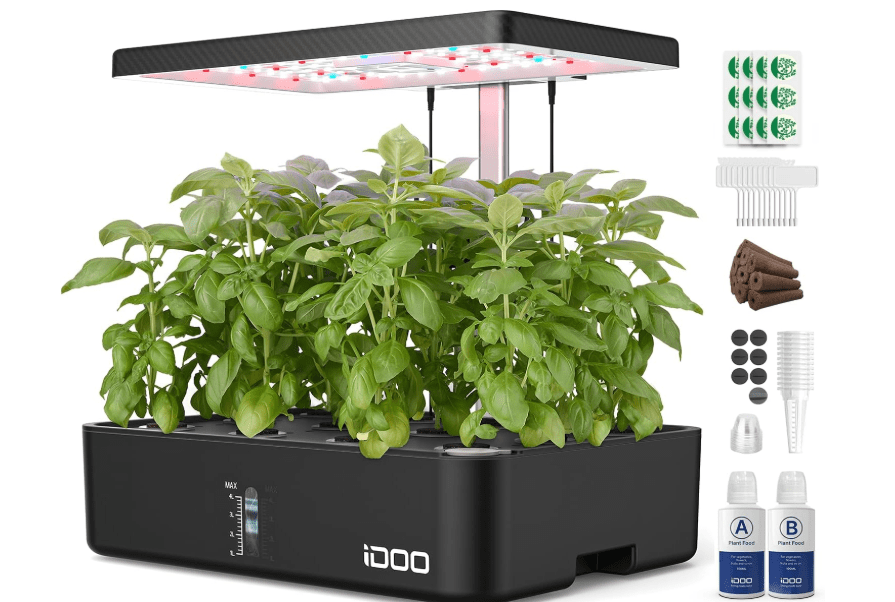  iDOO Hydroponics Growing System Kit 12Pods, Indoor Herb Garden System, with LED Grow Light, Built-in Fan, Auto-Timer, Adjustable Height Up to