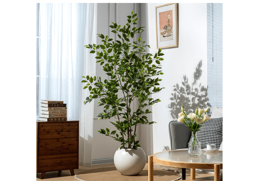 
Bailikang Artificial Ficus Tree Indoor 6ft, Large Potted Faux Tree with Realistic Silk Leaves & Trunk for Home Office, Living Room Corner Decor