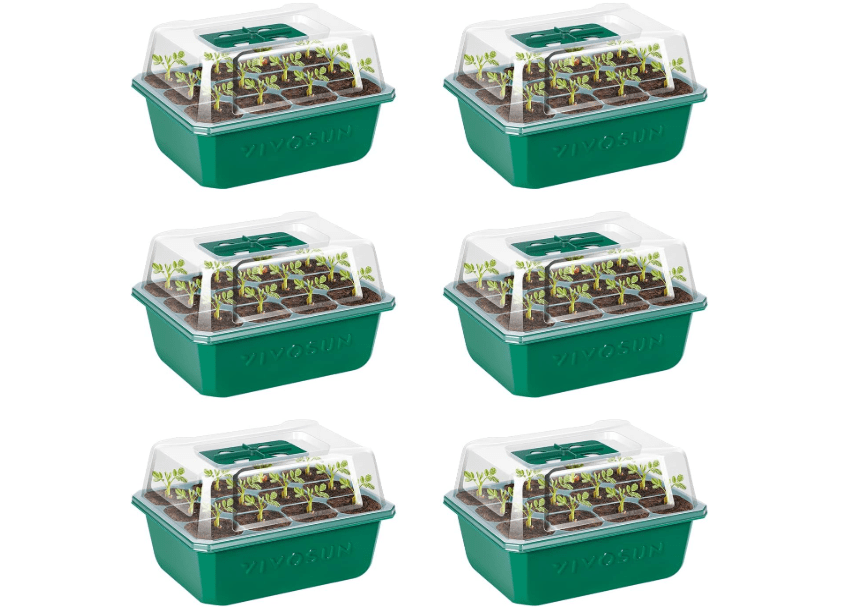 
VIVOSUN 6-Pack Seed Starter Trays, 72-Cell Seed Starter Kit with Humidity Dome, Flat Reusable Plant Germination Trays with Drain Hole, Green Propagation