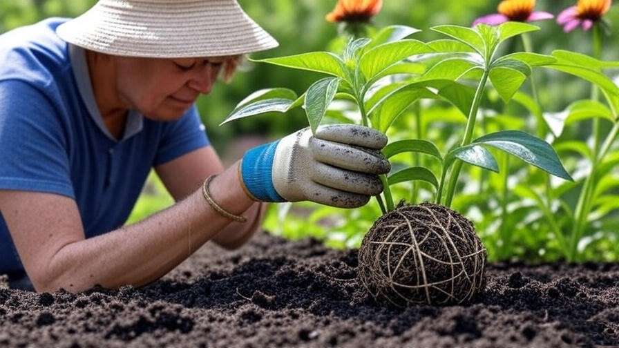 Gardener replanting divided watermelon coneflower roots in rich soil