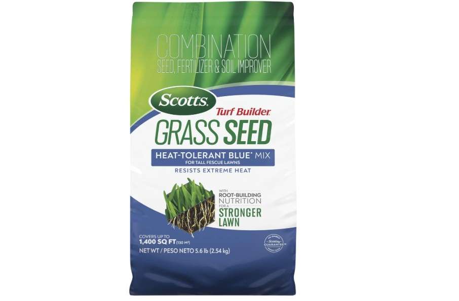  Scotts Turf Builder Grass Seed Heat-Tolerant Blue Mix for Tall Fescue Lawns with Fertilizer and Soil Improver, 5.6 lbs.