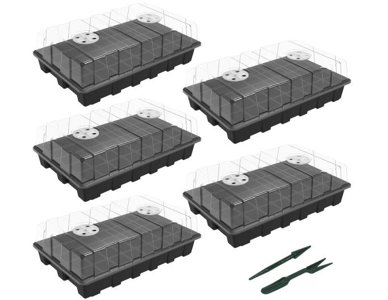 
Gardzen 5-Set Seed Starter Tray Kits, Durable Plant Germination Trays with Humidity Vented Domes and Bases, Ideal for Seed Starting, Indoor 