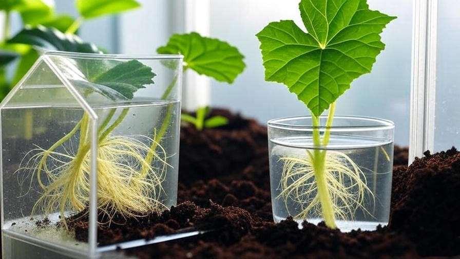 "Step-by-step propagation of a watermelon begonia with leaf cutting in water, stem cutting in soil, and a mini greenhouse setup." 