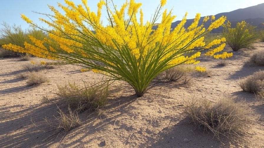  "Palo Verde tree with yellow flowers in sunny desert landscape". 