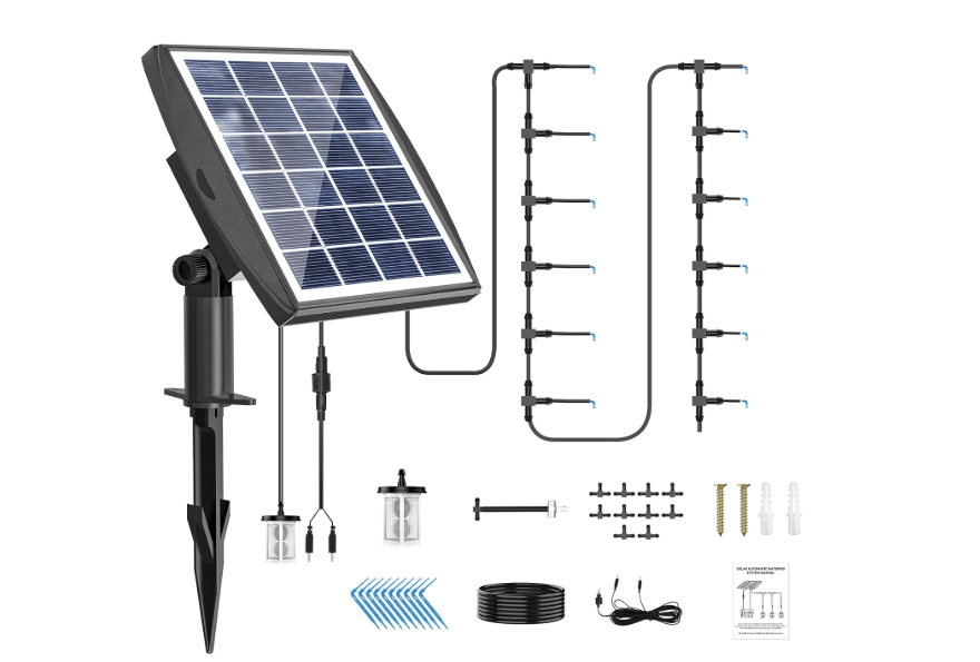 
Solar Automatic Drip Irrigation Kit System, JIYANG Solar Powered Auto Easy DIY Watering Device Supported Pots Plants, 6 Timing Modes with Anti-Siphoning.