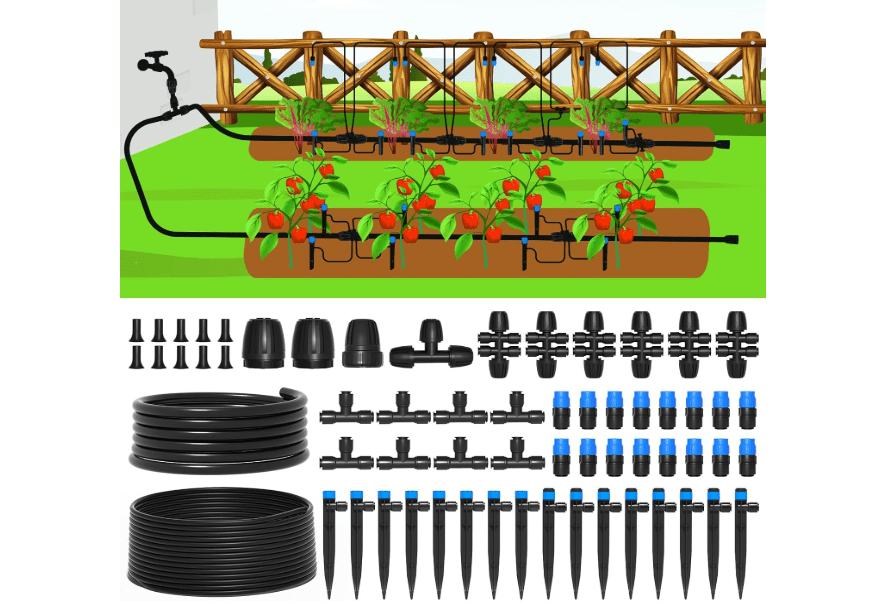 MIXC 230FT Quick-Connect Drip Irrigation System Kit, Automatic Garden Watering System with 1/4" & 1/2" Fast-Lock Tubing - Adjustable Nozzles