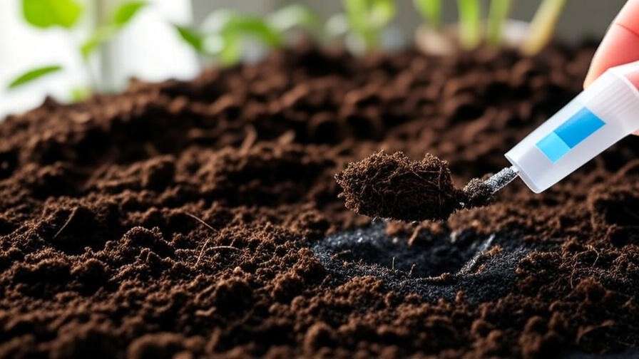"Close-up of loamy soil with compost and pH kit for Watermelon Burst strain care."