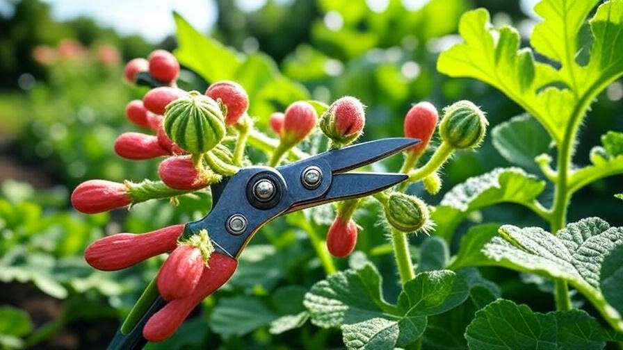  "Harvesting Watermelon Burst buds with pruning shears." 