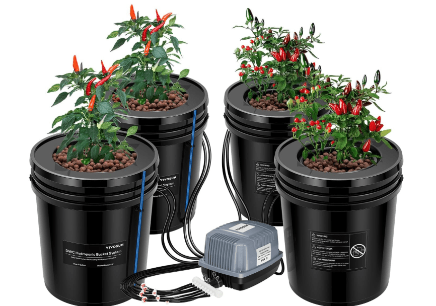  VIVOSUN DWC Hydroponics Grow System with Top Drip Kit, 5-Gallon Deep Water Culture, Recirculating Drip Garden System with Multi-Purpose Air Hose, 