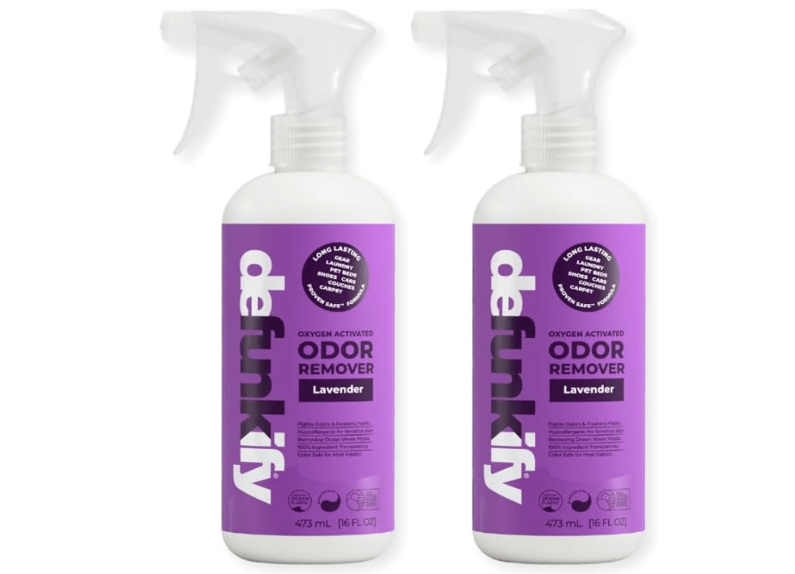 
Odor Remover Spray, 16oz (2-Pack). 'Lavender' Essential Oil Odor Eliminator for Strong Odors on Fabric, Shoes, Activewear.