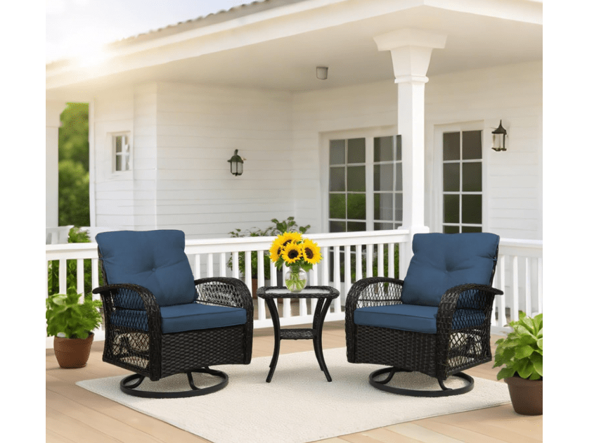  Patio Furniture Set Swivel Rocker, Outdoor Patio Chairs, 3 Piece Suit Porch Furniture Rocking Set, Backyard and Garden Rocker Rattan Chair, with Thickened