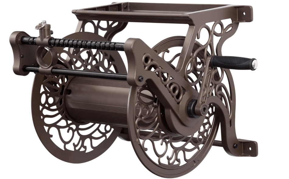 
Liberty Garden Products 707 Decorative Wall Mount Garden Hose Reel with Guide, Holds 125-Feet of 5/8-Inch Hose - Bronze