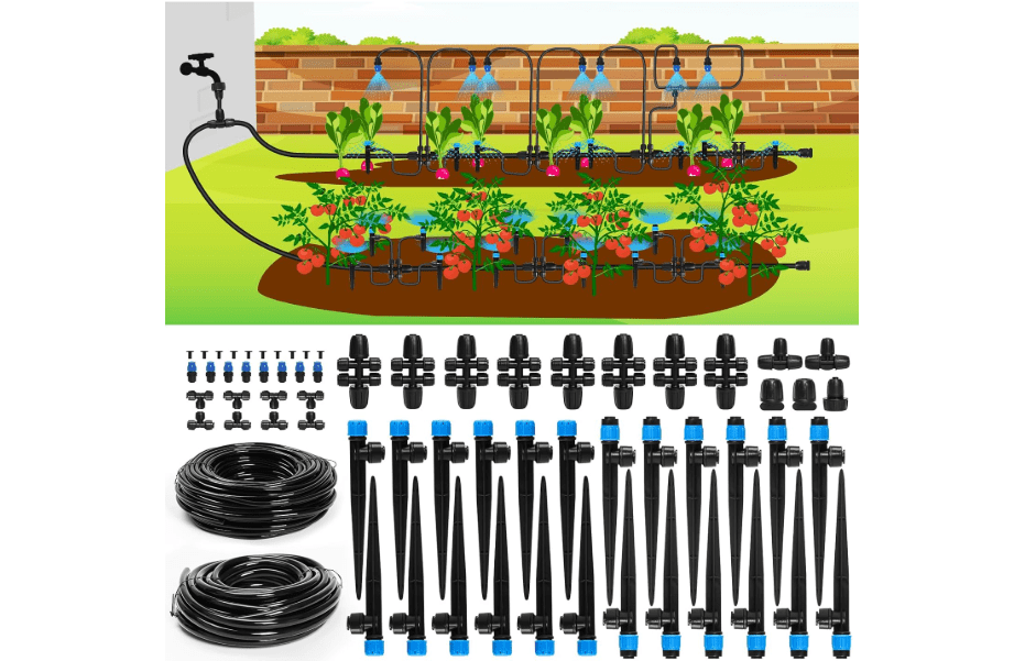 
Bonviee Drip Irrigation System, 230FT Garden Watering System with Quick-to-Connect Fittings, Adjustable Drip Emitters, 1/4” & 5/16” Tubing