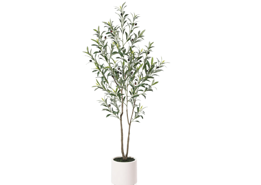 
LOMANTO Artificial Olive Trees, 5 ft Tall Fake Olive Trees for Indoor, Faux Olive Silk Tree, Large Olive Plants with White Planter for Home Decor and.