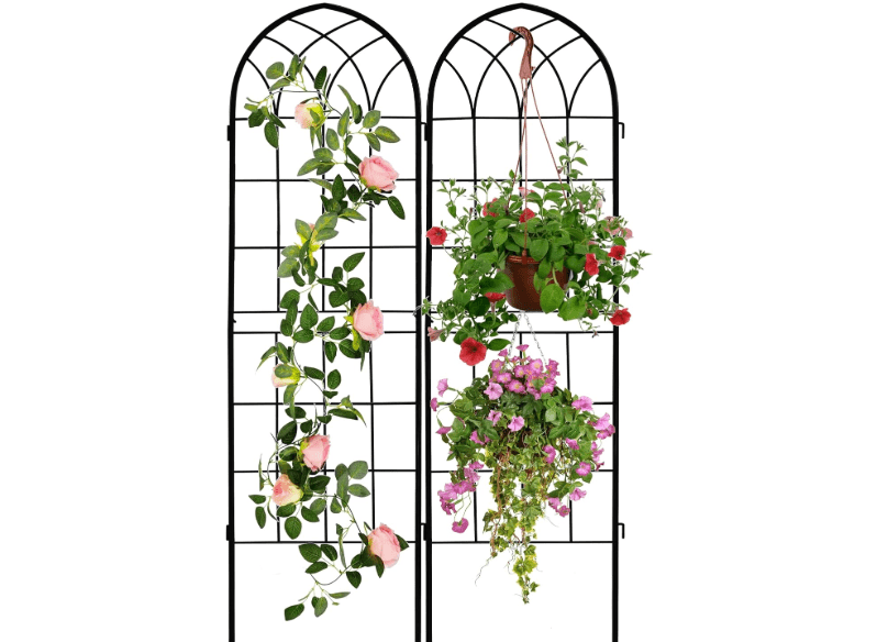 
LZRS 2 Pack 71x20in Rustic Iron Arch Decoration Garden Trellis with Black Metal Coating – Perfect for Supporting Climbing Plants Outdoor, Roses, Vines