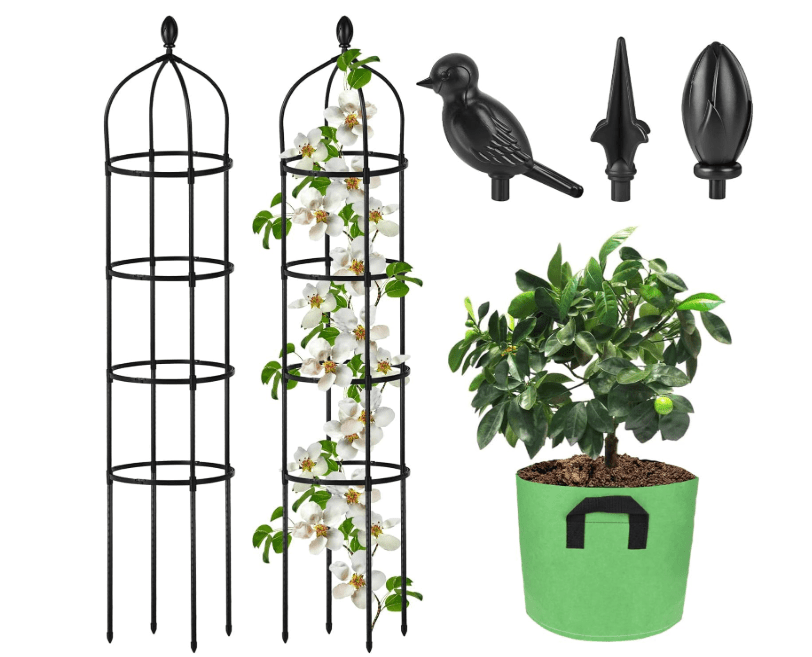 
Garden Obelisk Trellis for Climbing Plants Outdoor 6 Ft Rose Bush Round Trellis with Grow Bag for Pots Rustproof Metal Plant Flower Trellises for Clematis