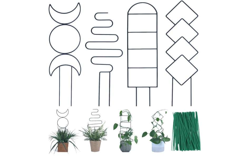  Wellsign Indoor Plant Trellis for Climbing Plants, 16inch Small Garden Metal Trellis for Potted Plants Outdoor with Different Patterns for Vine Ivy Flower