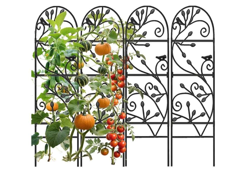  Amagabeli 4 Pack Garden Trellis for Climbing Plants Outdoor 46" x 15" Rose Wrought Iron Trellis for Vine Vegetable Flower Ivy Cucumber Decorative