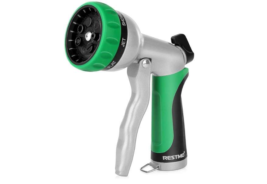 RESTMO Garden Hose Nozzle, Heavy Duty Metal Water Hose Nozzle with 7 Adjustable Spray Patterns, High Pressure Hand Sprayer with Flow Control for Watering