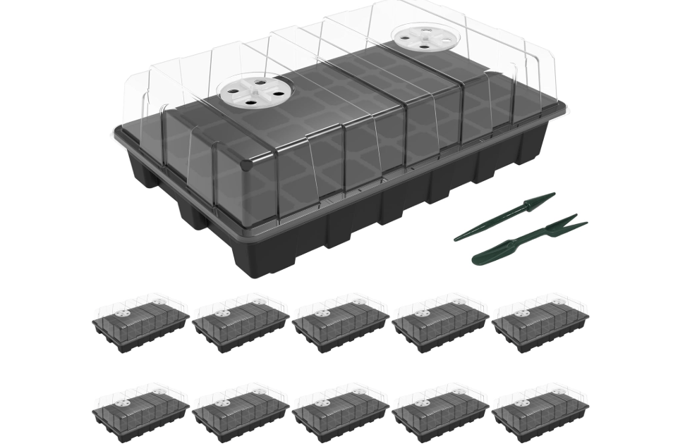 
Gardzen 10-Set Garden Propagator Set, Seed Tray Kits with 400-Cell, Seed Starter Tray with Dome and Base 15" x 9" 
