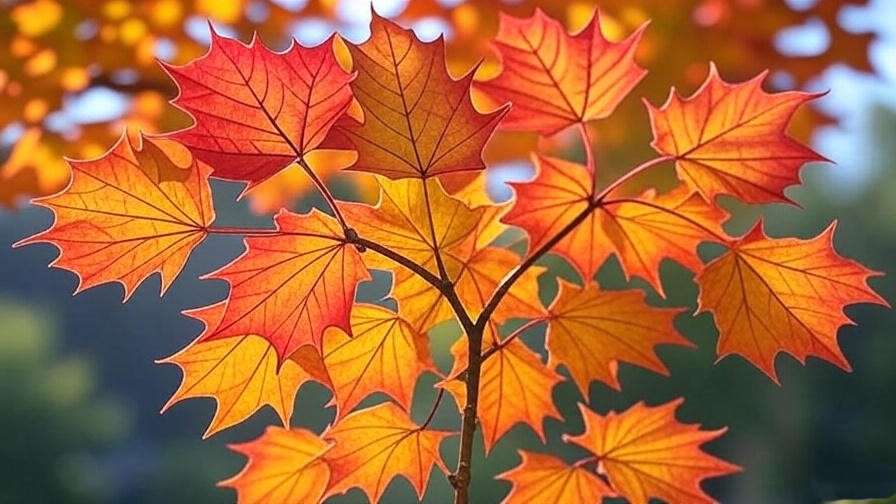 Close-up of vibrant curly maple tree leaves in fall colors, showcasing unique wavy grain texture. 
